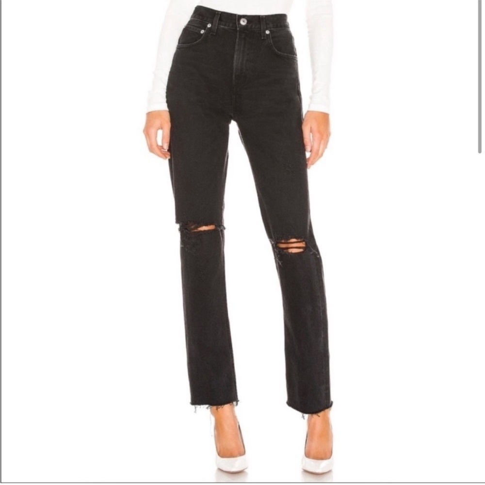 AGOLDE | black cherie high rise straight distressed jean